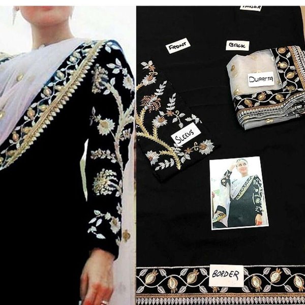 black embroidered dress pakistani sanwarna.pk