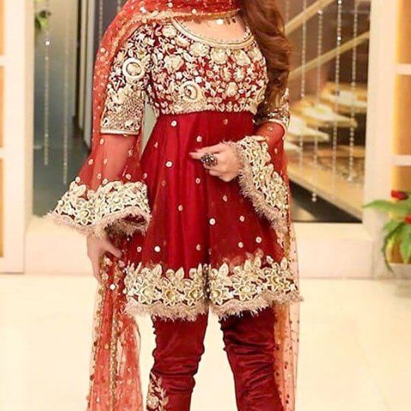 Embroidered Red Chiffon Bridal Dress Price in Pakistan sanwarna.pk