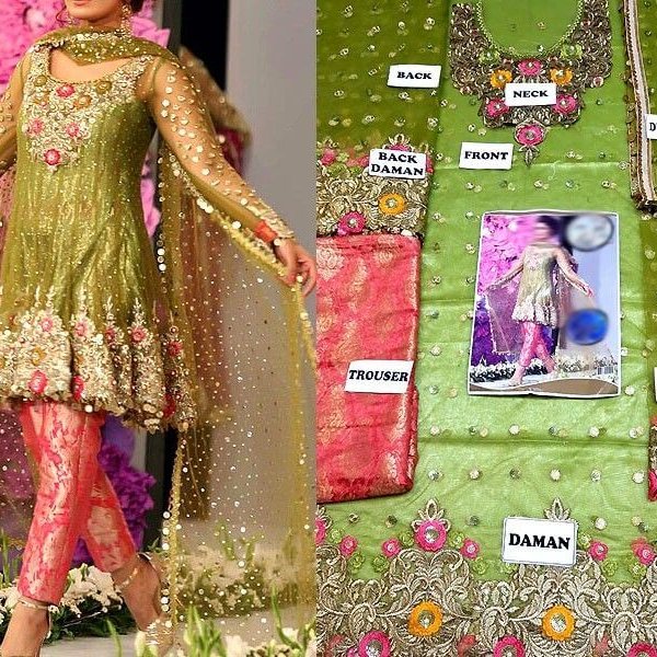 Embroidered Net Dress with Jamawar Trouser in pakistan sanwarna.pk