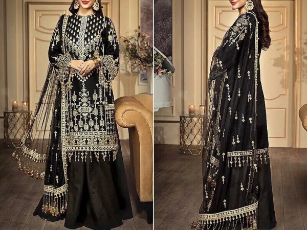 New LUXURY LAWN Suit 2020 With Net Heavy Embroidered in pakistan sanwarna.pk