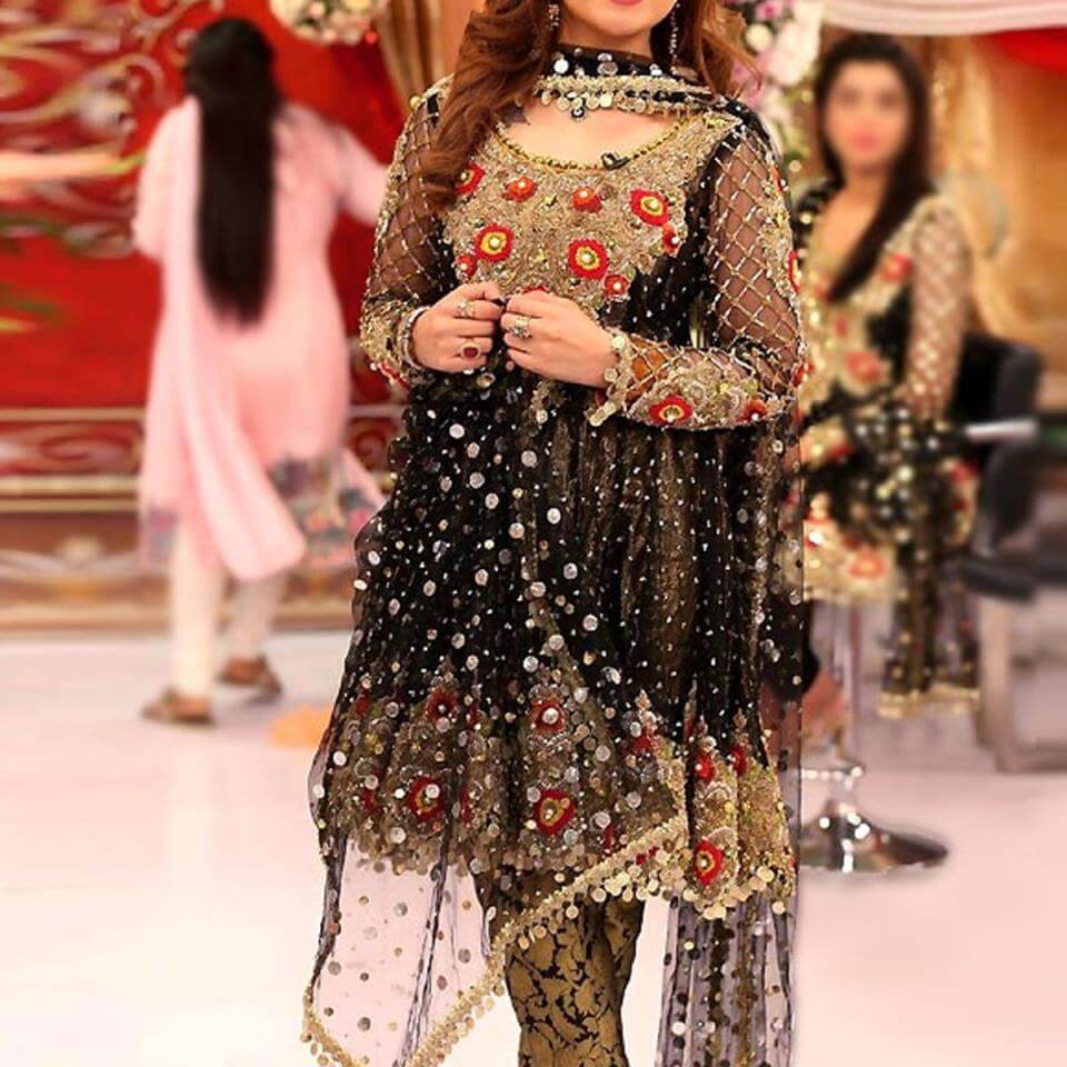 Heavy Embroidered Black Chiffon Wedding Dress in pakistan sanwarna.pk