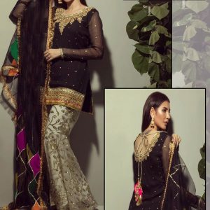 Embroidered Black Chiffon Dress with Silk Trouser Price in pakistan sanwarna.pk