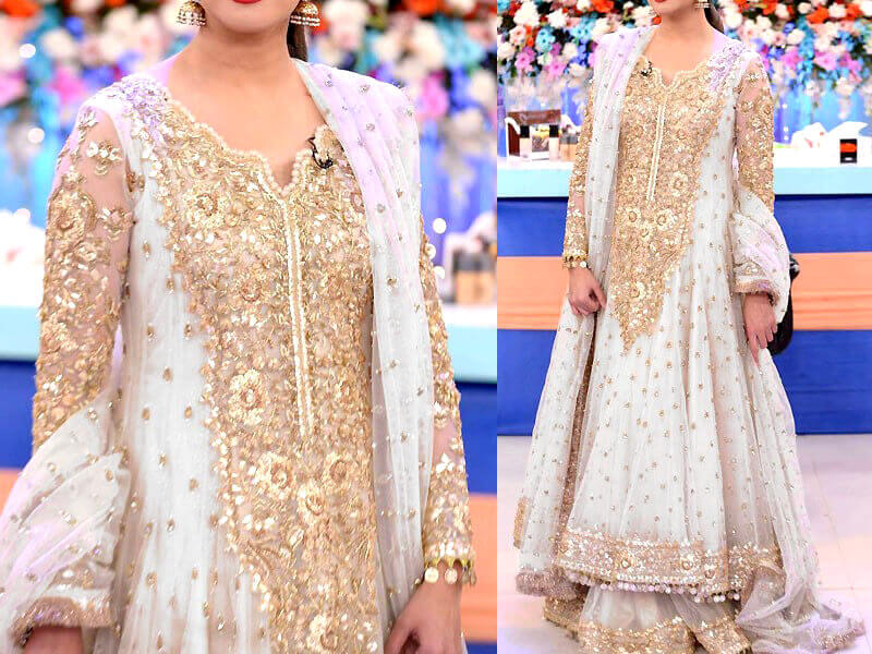 Handwork Embroidered Net Maxi Dress in pakistan sanwarna.pk