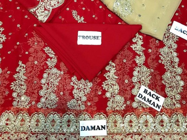 Heavy Embroidered Red Chiffon Bridal Maxi Dress Price in pakistan sanwarna.pk