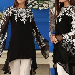 Unstitched Embroidered Chiffon Black Kurti with Inner in pakistan sanwarna.pk