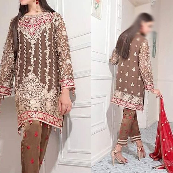 Embroidered Chiffon Dress Embroidered Trouser in pakistan sanwarna.pk