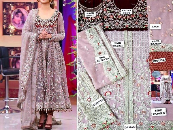 Net Heavy Embroidery Bridal Dress Unstitched Online in pakistan sanwarna.pk