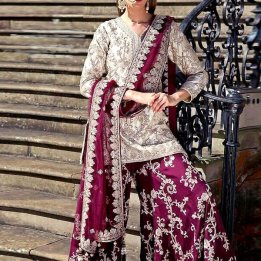 Chiffon Embroidered 3Pc Suit with Silk Trouser in pakistan sanwarna.pk
