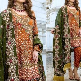 Embroidered Chiffon Bridal Dress UnStitched in pakistan sanwarna.pk