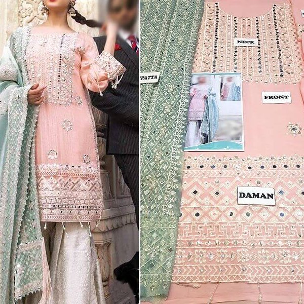 Embroidered Pink Chiffon Wedding Dress Price in Pakistan sanwarna.pk