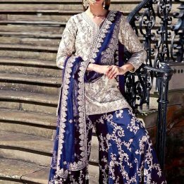 Embroidered Chiffon Dress with Embroidered Silk Trouser in pakistan sanwarna.pk