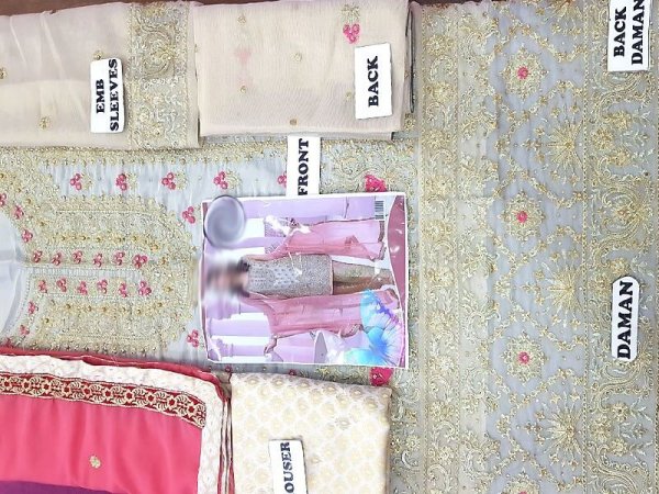 Masoori Unstitched Dress with Jamawar Trouser & Chiffon in pakistan sanwarna.pk