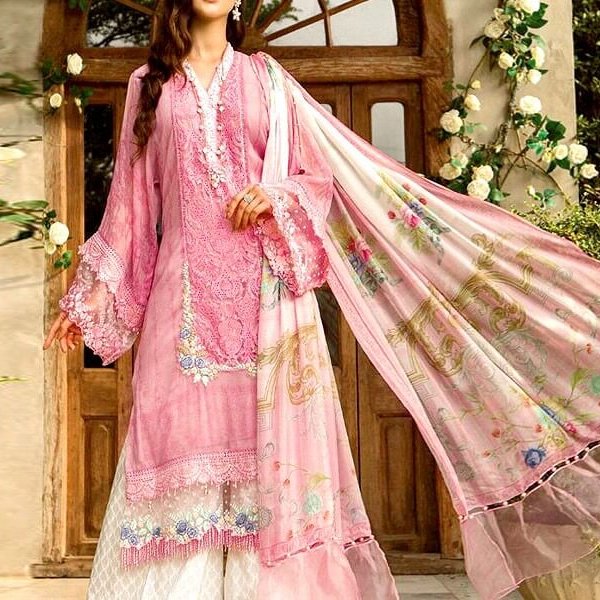 Luxury Embroidered Lawn Dress with Chiffon Dupatta in pakistan sanwarna.pk
