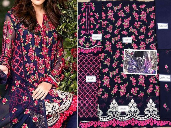 Women Heavy Full Embroidered Chiffon Dress Unstitched in pakistan sanwarna.pk