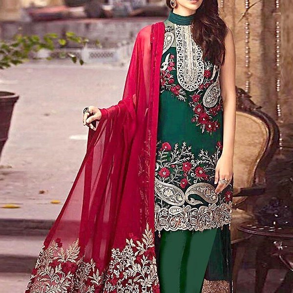 Heavy Embroidered Green Net Dress Price in Pakistan sanwarna.pk