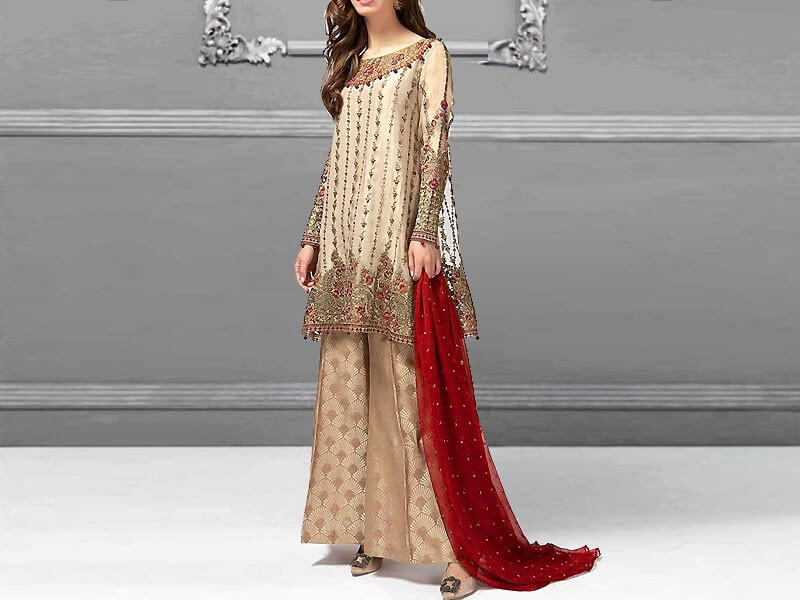 Heavy Embroidered Chiffon Bridal Dress Price in pakistan sanwarna.pk