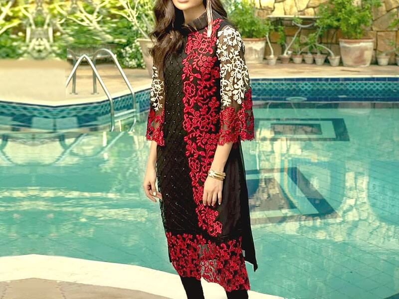 Unstitched Heavy Embroidered Chiffon Kurti with Inner Price in pakistan sanwarna.pk