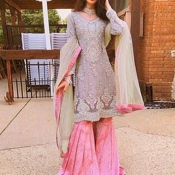 Net Heavy Embroidery Bridal Dress (Unstitched) in pakistan sanwarna.pk