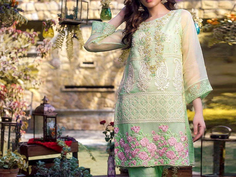 Embroidered Organza Party Dress With Net Dupatta in pakistan sanwarna.pk