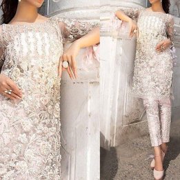 Handwork Heavy Embroidered Net Bridal Maxi Dress in pakistan sanwarna.pk