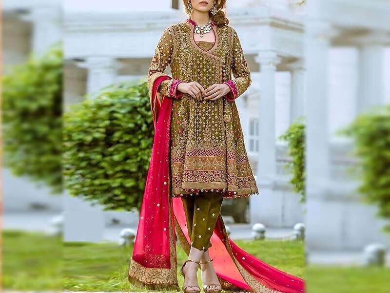Heavy Embroidered Chiffon Bridal Dress in pakistan sanwarna.pk