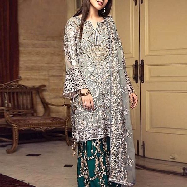 Heavy Embroidered Chiffon Bridal Dress in pakistan sanwarna.pk