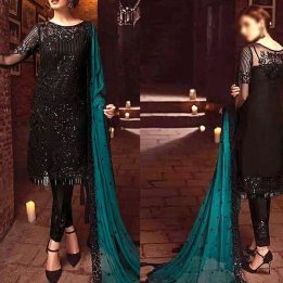 Elegant Embroidered Black Chiffon Dress Price in Pakistan sanwarna.pk