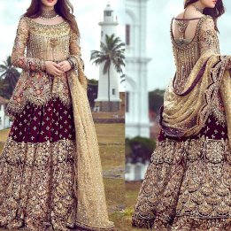 Heavy Handwork Embroidered Chiffon Bridal Dress in pakistan sanwarna.pk