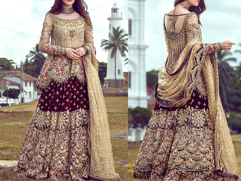 Heavy Handwork Embroidered Chiffon Bridal Dress in pakistan sanwarna.pk