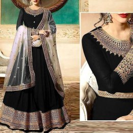 Indian Embroidered Black Chiffon Maxi Unstitched in pakistan sanwarna.pk