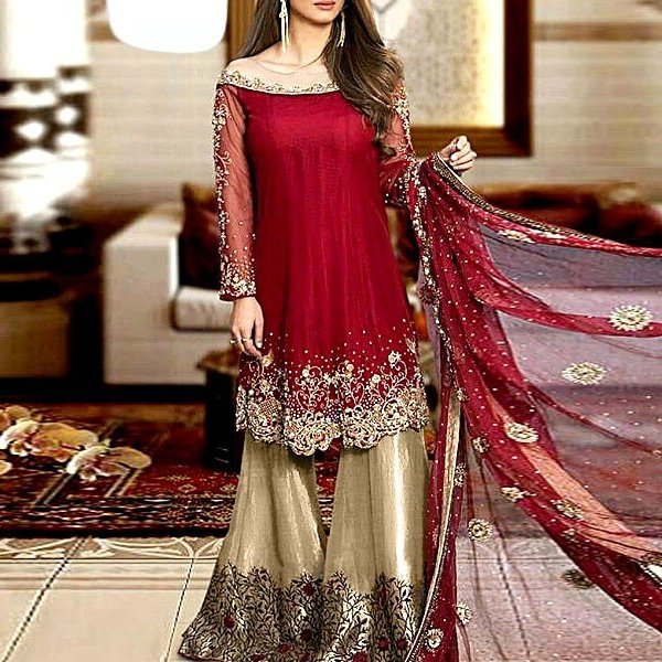 Embroidered Chiffon Dress with Silk Trouser Price in Pakistan sanwarna.pk
