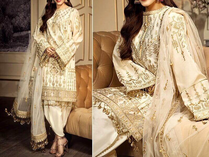 Luxury Embroidered Cotton Lawn Dress 2020 in pakistan sanwarna.pk