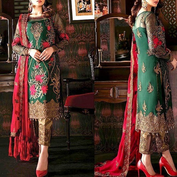 Heavy Embroidered Chiffon Wedding Dress in pakistan sanwarna.pk