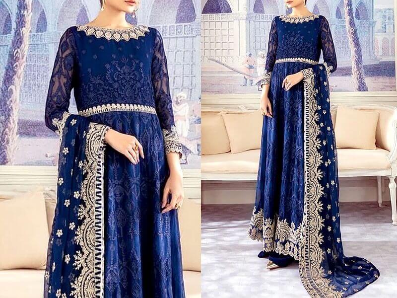 Luxury Heavy Embroidered Chiffon Maxi Dress Price in pakistan sanwarna.pk