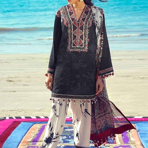 Embroidered Lawn Dress With Lawn Dupatta in pakistan sanwarna.pk