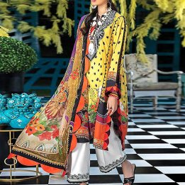 Heavy Embroidered Lawn Dress with Chiffon Dupatta Price in pakistan sanwarna.pk