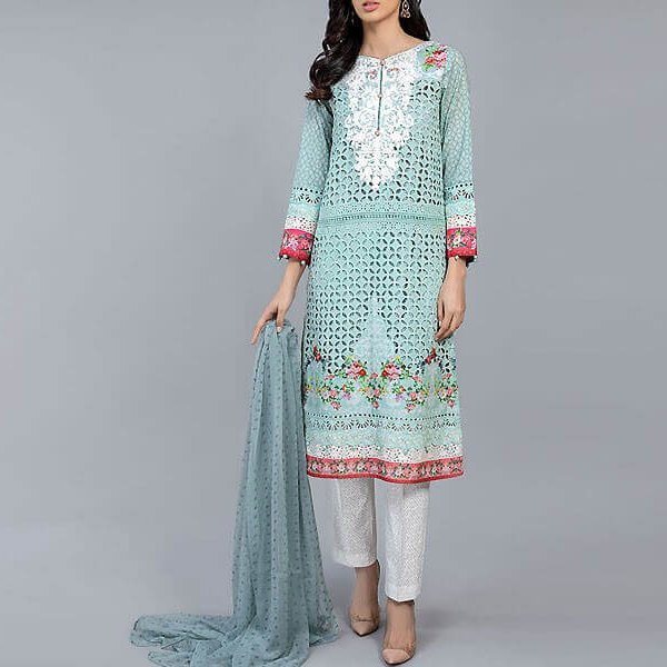 Luxury Schiffli Embroidered Lawn Dress with Chiffon Dupatta in pakistan sanwarna.pk