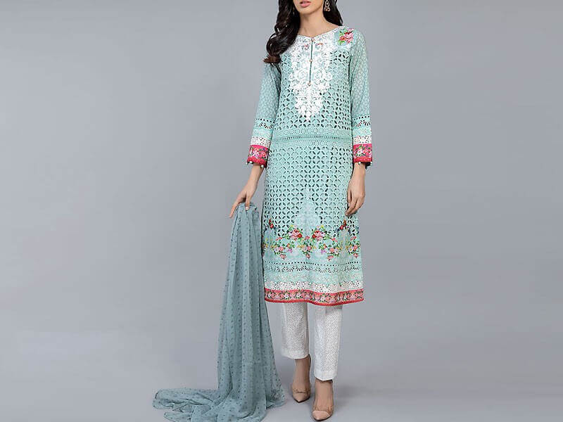 Luxury Schiffli Embroidered Lawn Dress with Chiffon Dupatta in pakistan sanwarna.pk