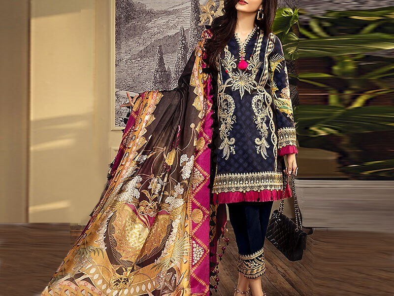 Luxury Embroidered Airjet Lawn Dress with Chiffon Dupatta in pakistan sanwarna.pk