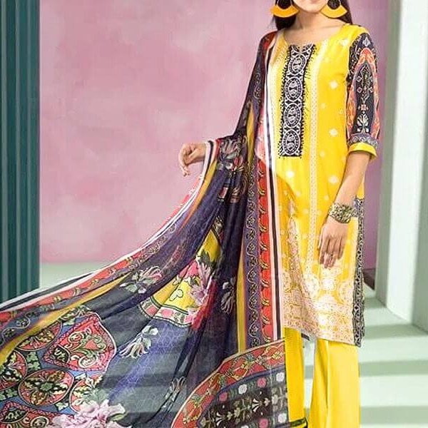 Elegant Neck Embroidered Lawn Eid Dress in pakistan sanwarna.pk