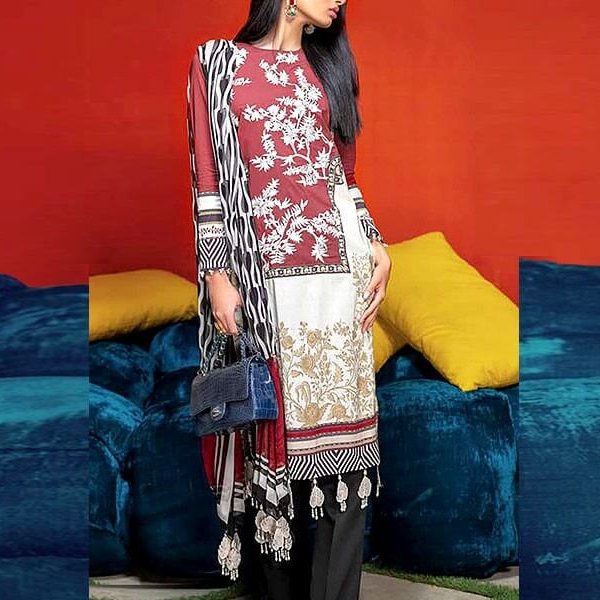 Embroidered Airjet Lawn Dress with Chiffon Dupatta in pakistan sanwarna.pk