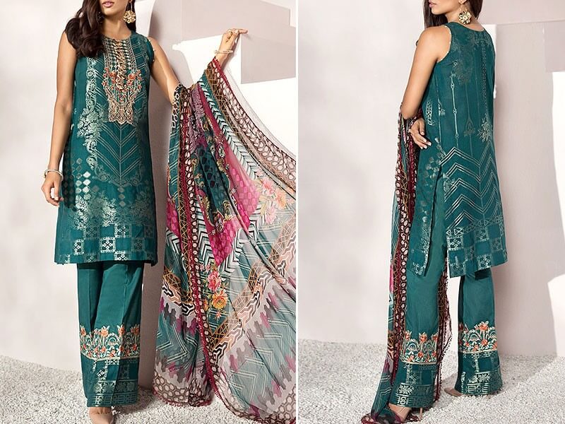 Heavy Embroidered Lawn Dress with Chiffon Dupatta Price in pakistan sanwarna.pk