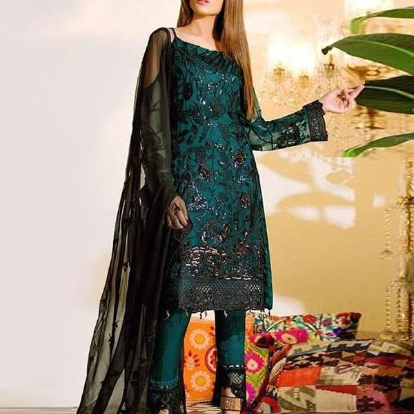 Heavy Embroidered Net Wedding Dress with Inner in pakistan sanwarna.pk