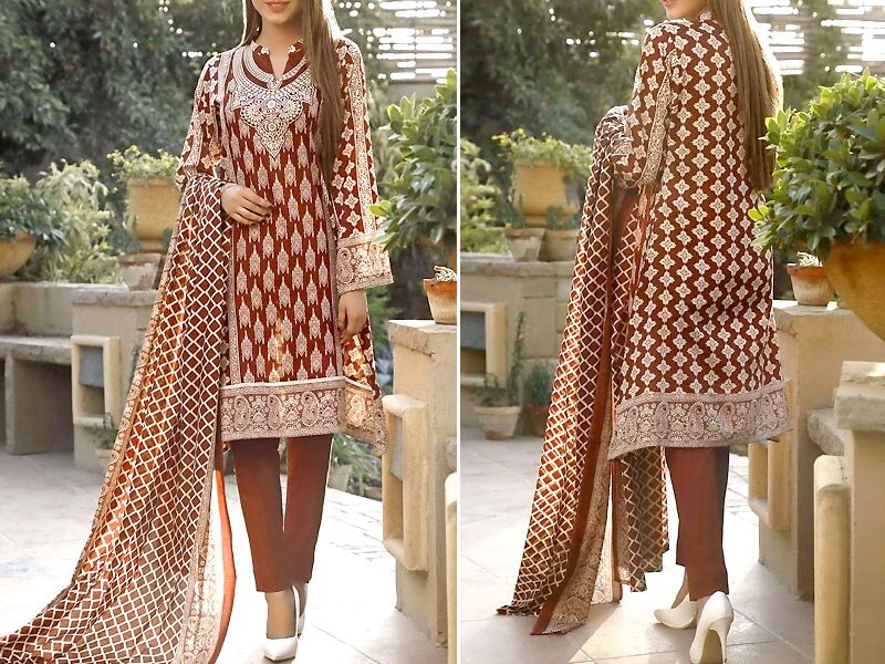 VS Classic Lawn Suit with Lawn Dupatta Unstitched in pakistan sanwarna.pk