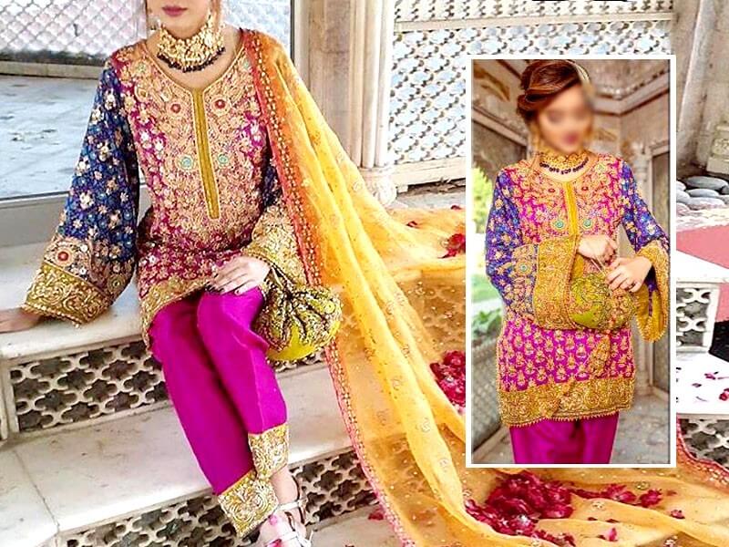 Heavy Handwork Embroidered Chiffon Dress with Net Dupatta in pakistan sanwarna.pk
