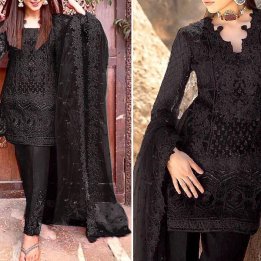 Handwork Heavy Embroidered Black Net Dress Price in pakistan sanwarna.pk