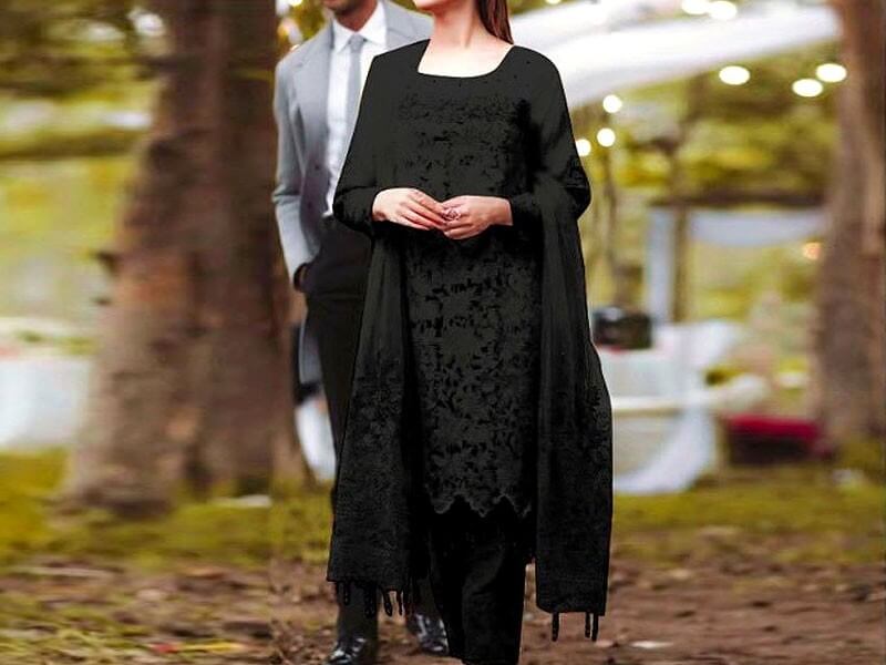 Heavy Embroidered Black Net Dress in pakistan sanwarna.pk
