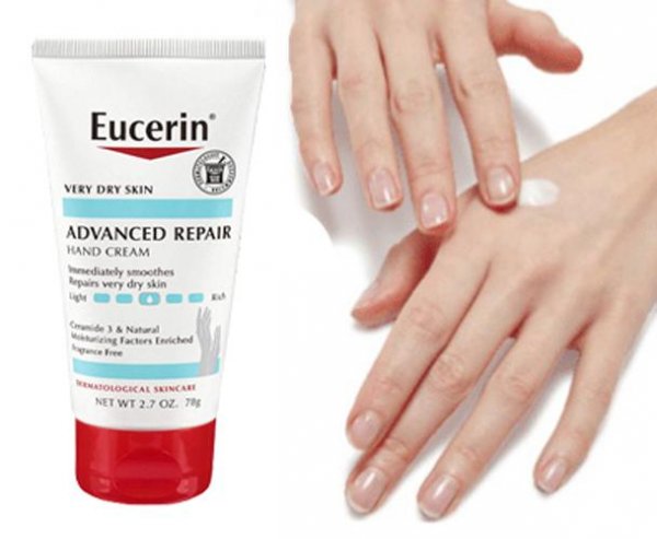 eucerin advanced repair hand cream on face