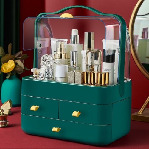 makeup storage organizer with lid and drawers